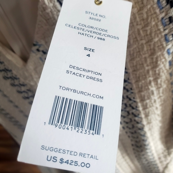 TORY BURCH STACEY STRIPE TWEED A-LINE DRESS CELESTE/VERDE CROSSHATCH $425 - Picture 6 of 16